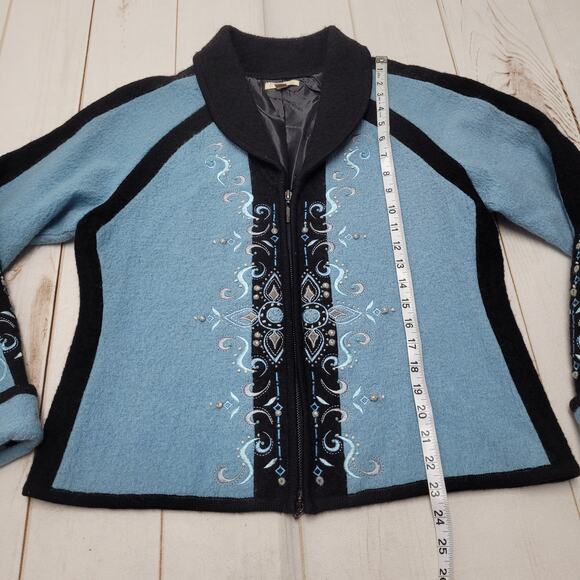 Vintage Carson wool coat zip up embroidered winter art Icelandic - Picture 3 of 10